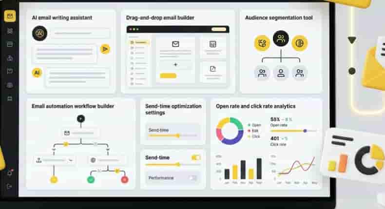 AI email marketing dashboard with email automation, campaign analytics, and AI writing assistant