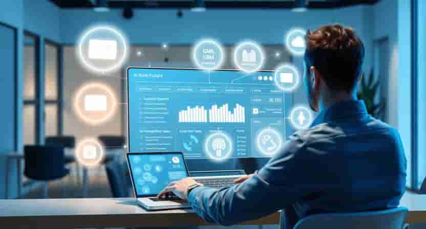 AI workflow automation dashboard for small businesses managing customer support, marketing, and business processes.