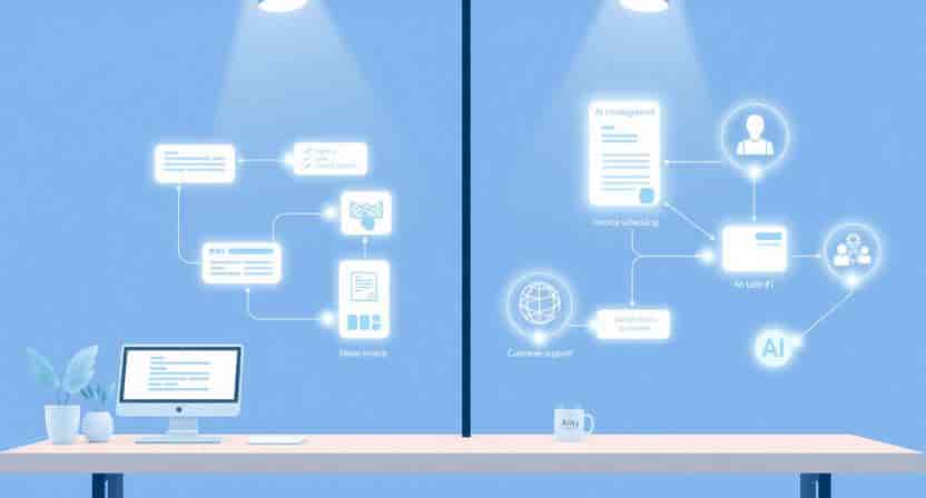 Real-world AI workflow automation examples for small businesses, including CRM, email, invoices, and customer support.