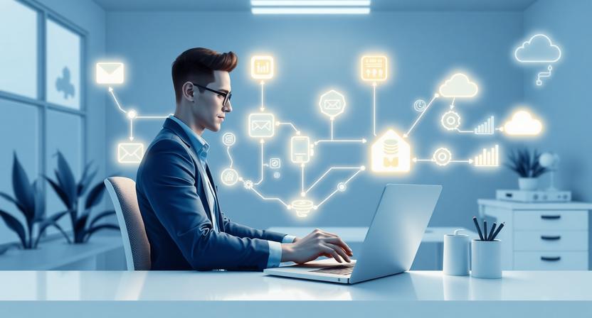 AI workflow automation for small businesses connecting CRM, email, invoices, marketing, and customer support.