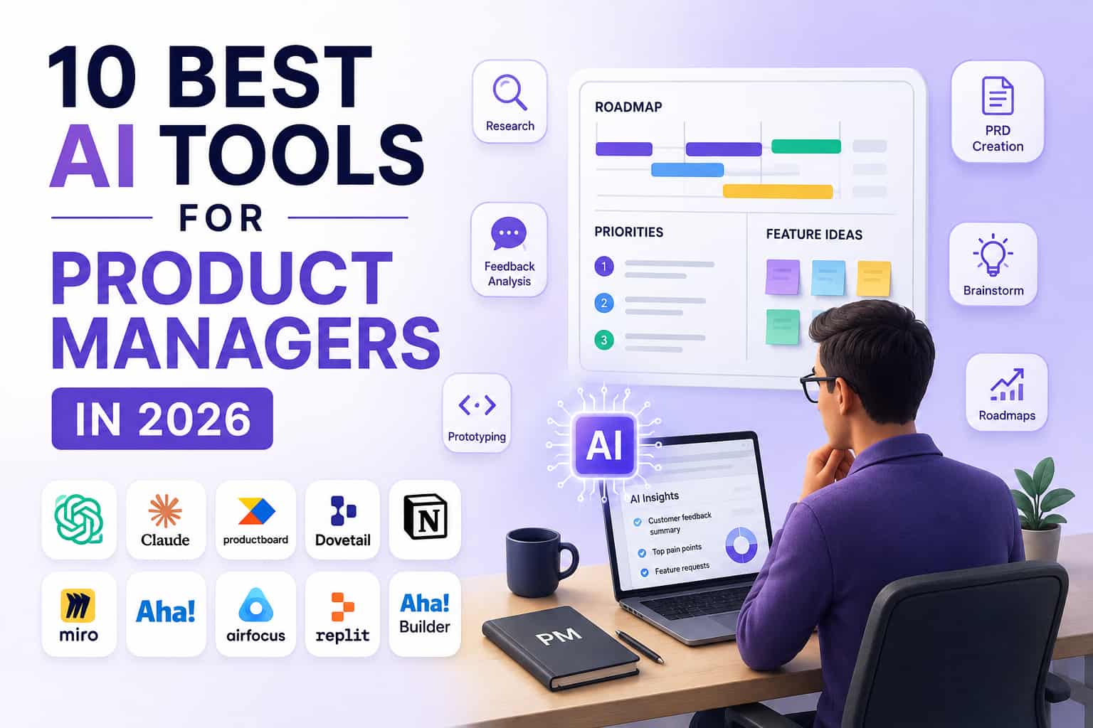 10 best AI tools for product managers in 2026 for research, roadmaps, feedback analysis, and prototyping